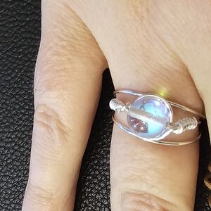 Elegant Silver Wire-Wrapped Ring with Aura Quartz